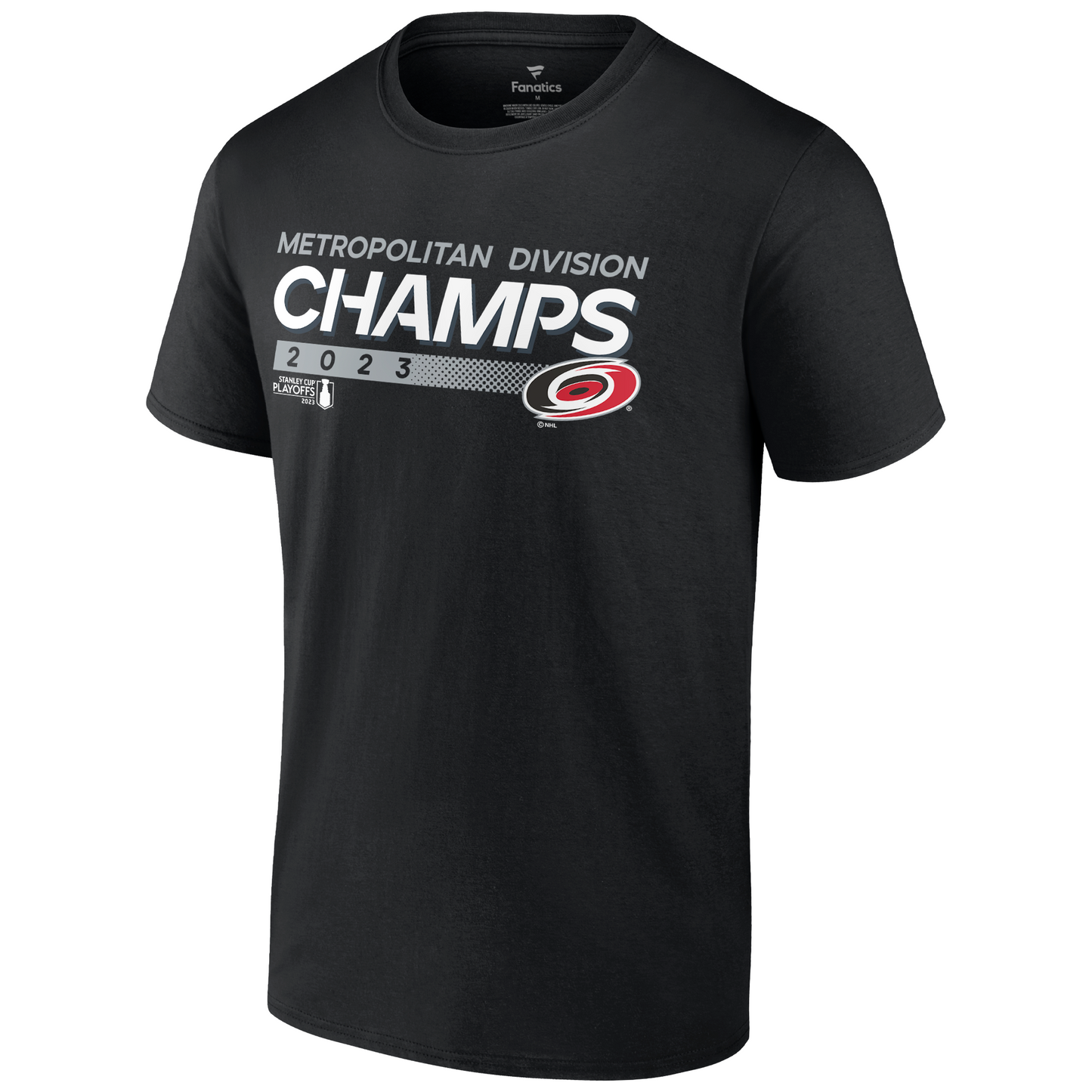 black tee with 2023 Metropolitan Division Champs graphic on front