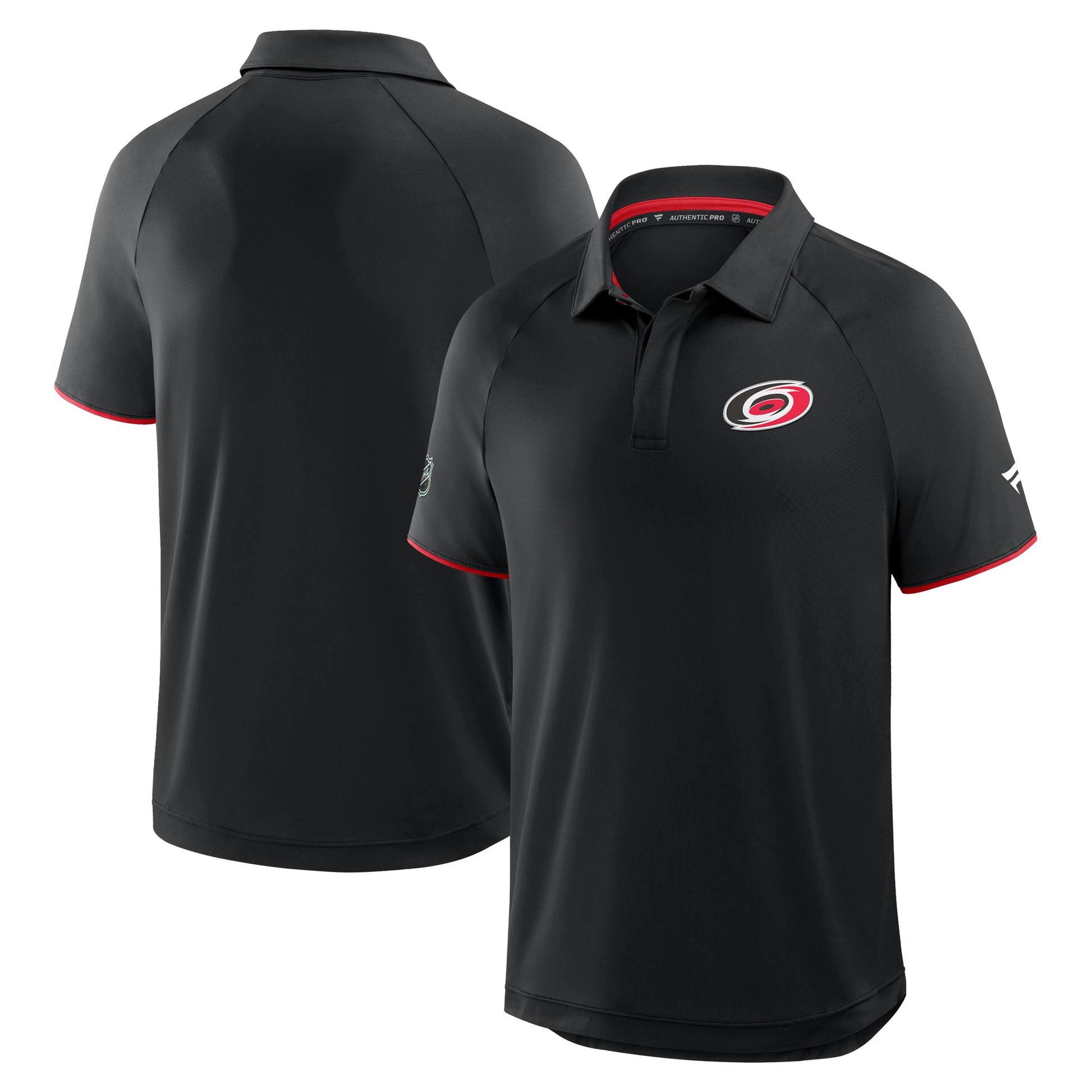 Front and back: Black polo, red trim on sleeves, Primary logo on left chest