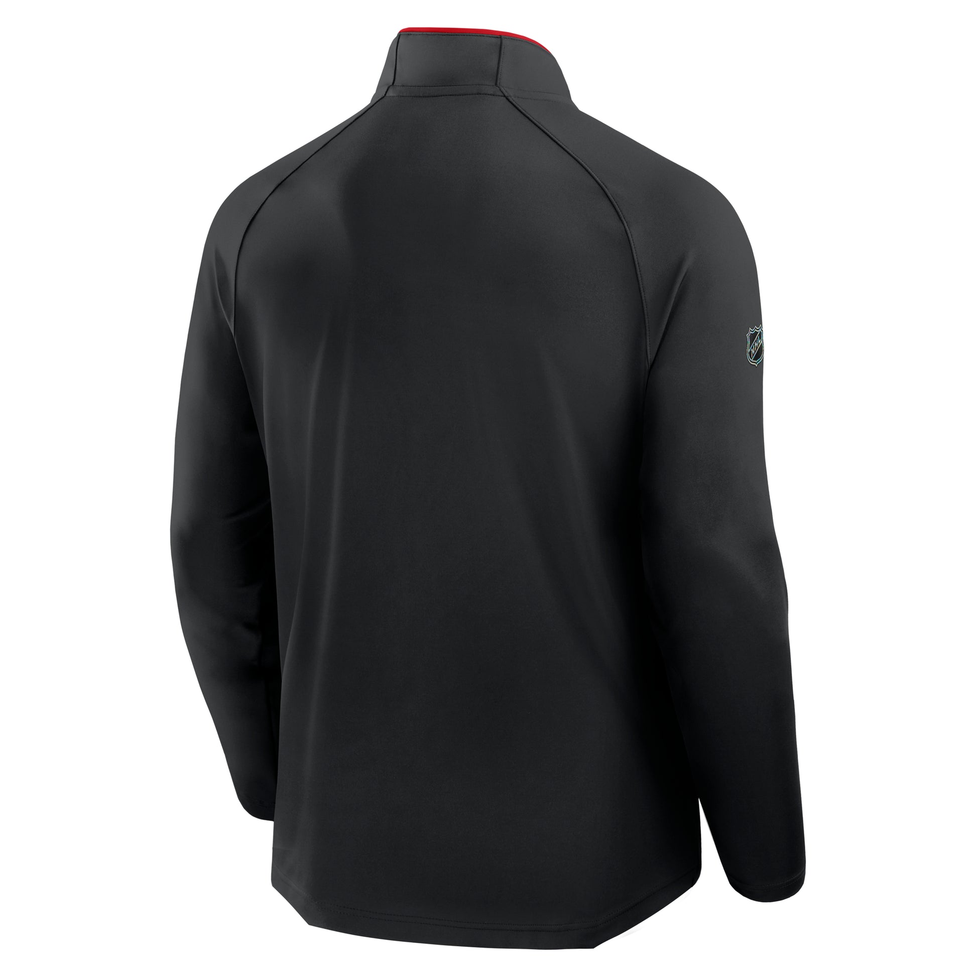 Back: Black quarter-zip, Fanatics logo on left sleeve, NHL Shield on right sleeve