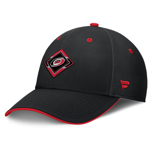 Front: Black hat with red accents, diamond-shaped Primary logo design on front