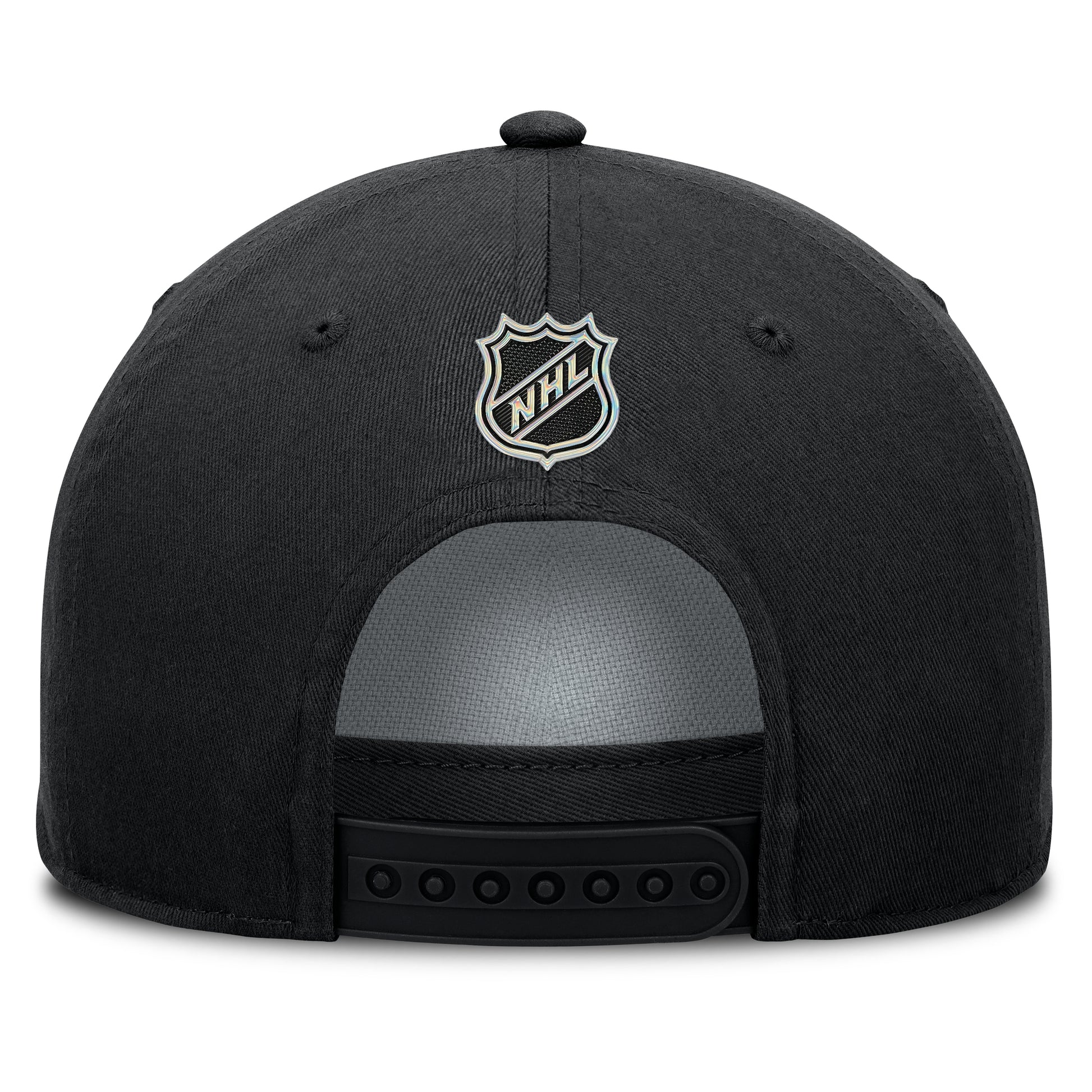 Back: Black hat with black snapback straps, NHL shield above straps