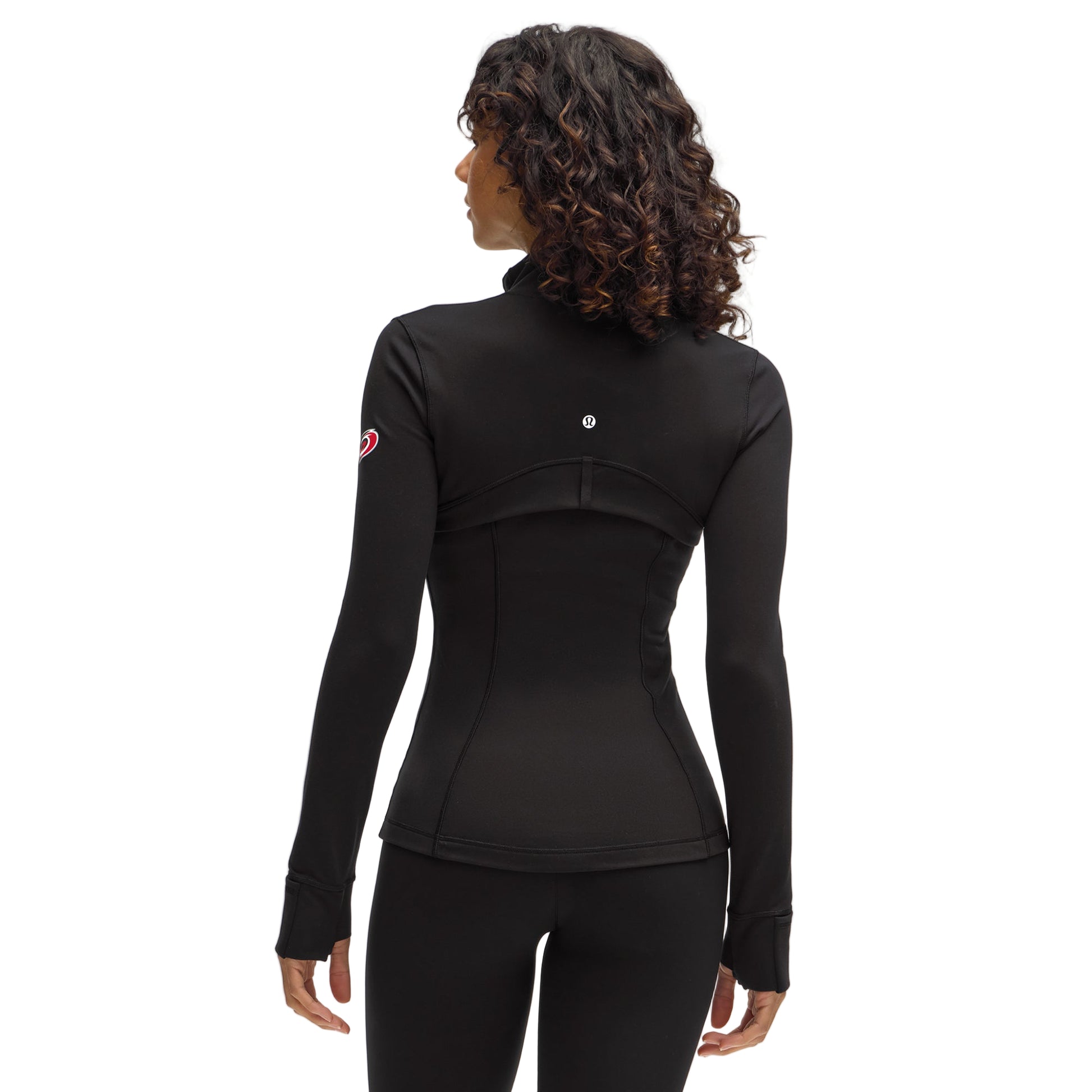 Back: Black jacket, lululemon logo on back