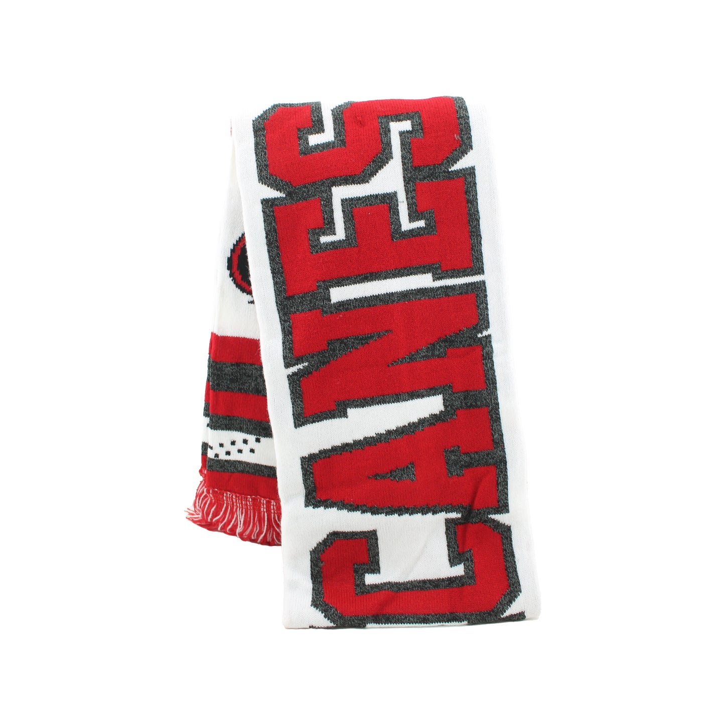 White scarf, "HURRICANES" in red and gray