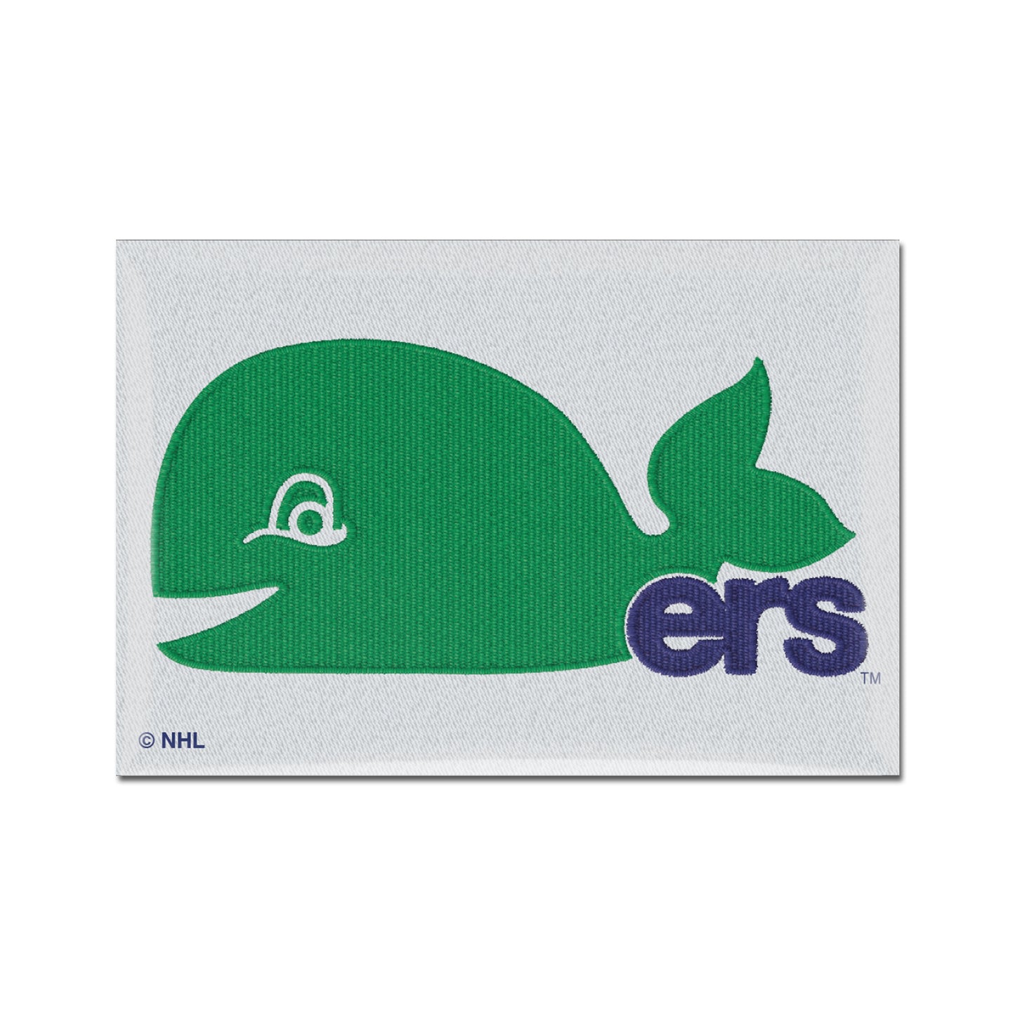 Gray fridge magnet with Green/blue Pucky Whalers logo