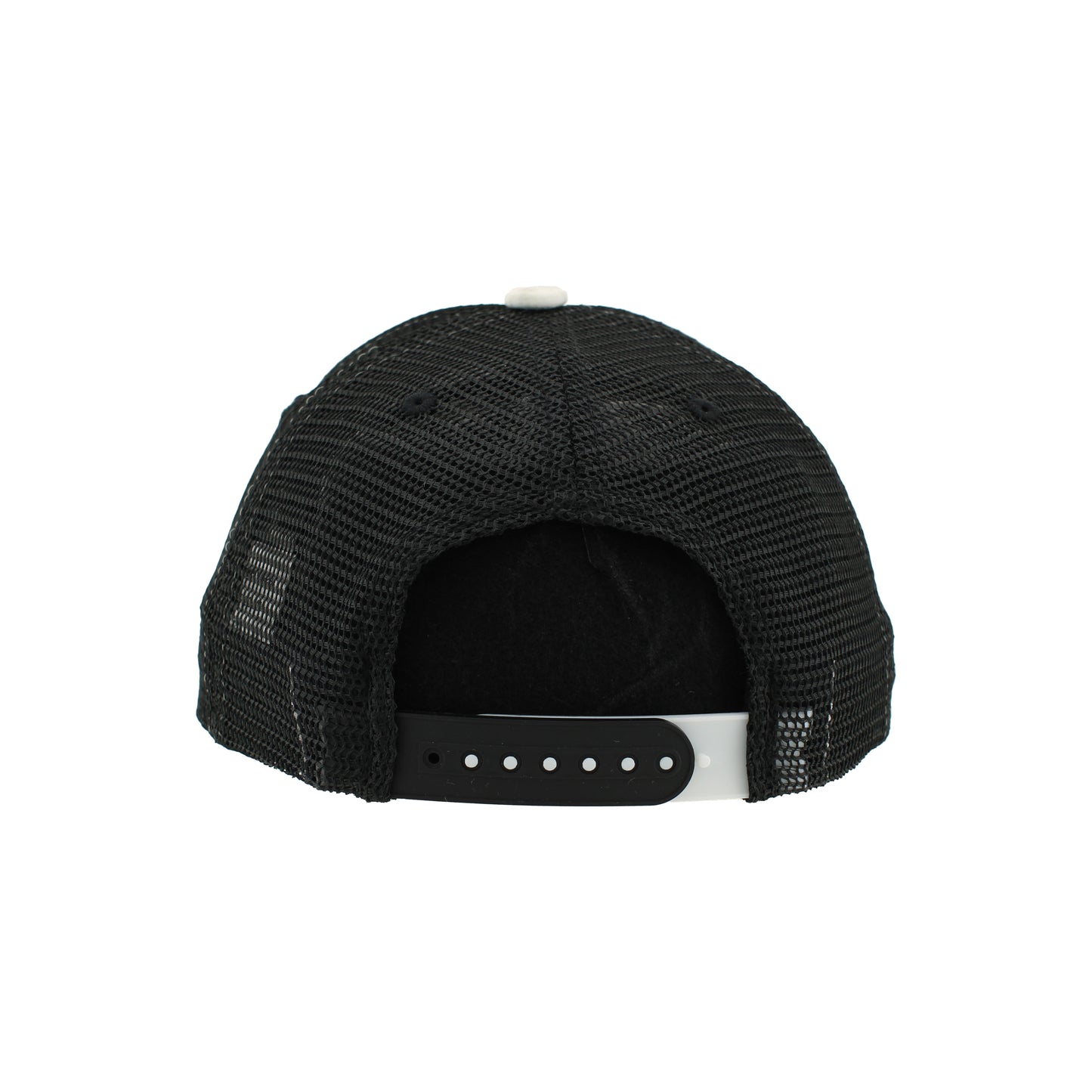Back: Black meshback with black and white adjustable snapback