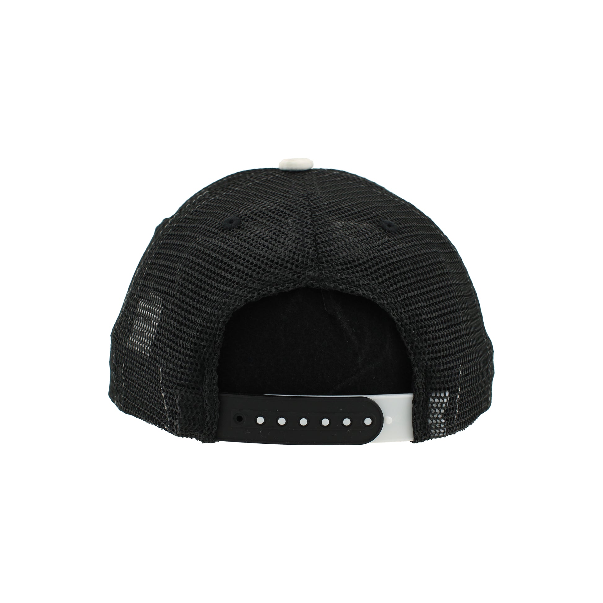 Back: Black meshback with black and white adjustable snapback