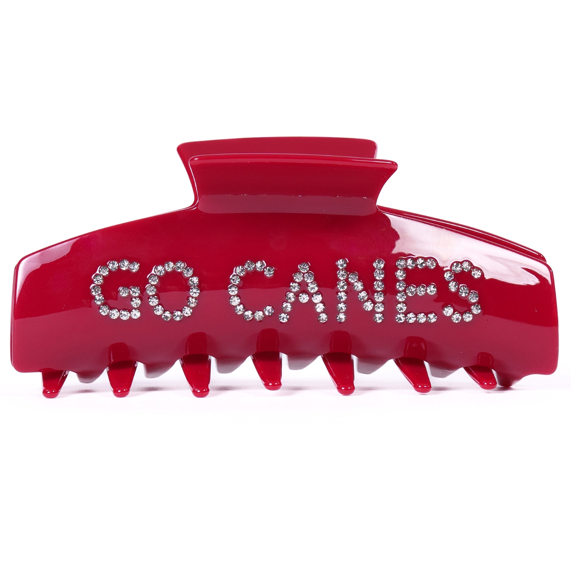 Red hair claw, "GO CANES' in bedazzle