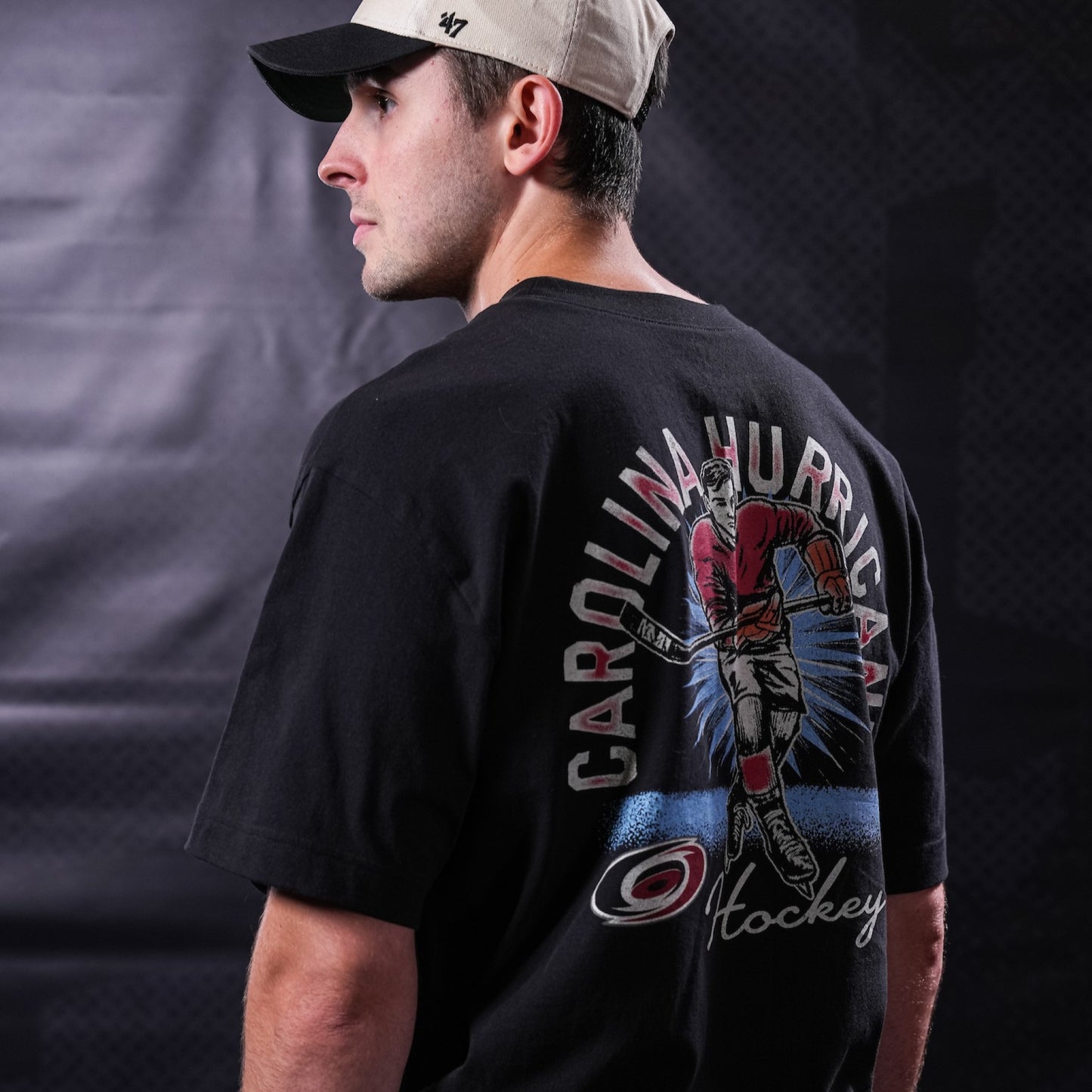 The back of the shirt being worn and showcased by Hurricanes goaltender Pyotr Kochetkov