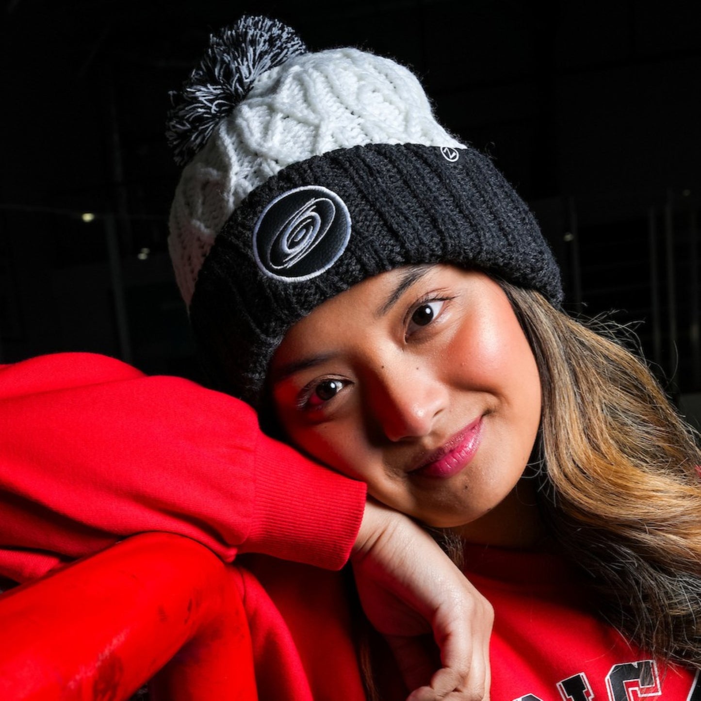 The beanie being worn by a model