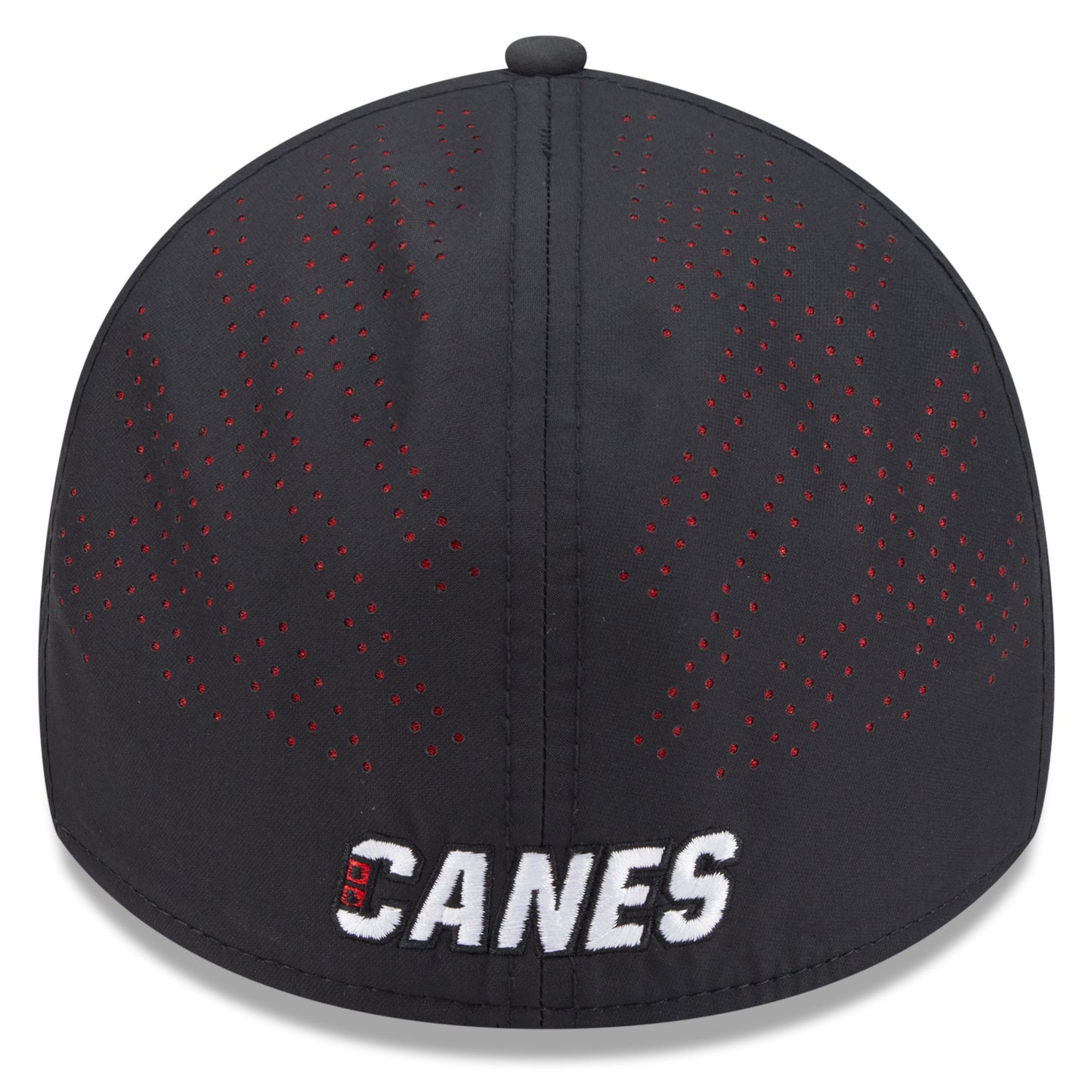 Back: Black fitted hat, "CANES" wordmark across back