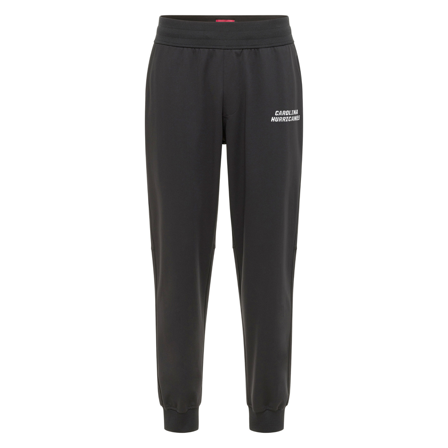 Black pants that says Carolina Hurricanes in white on left pant