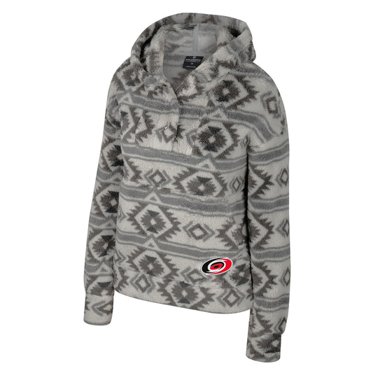 Gray fleece hooded jacket with pattern, Hurricanes primary logo on left waist