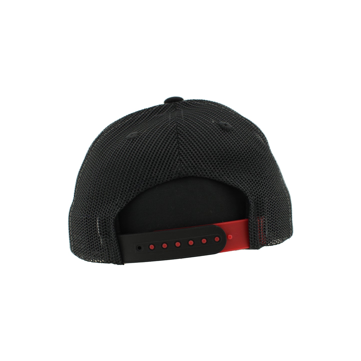 Back: Black hat with black and red adjustable snapbacks