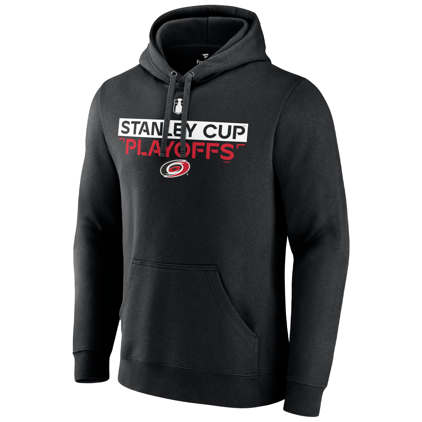 Black hoodie with 2023 Stanley Cup Playoffs logo with Canes primary logo on front