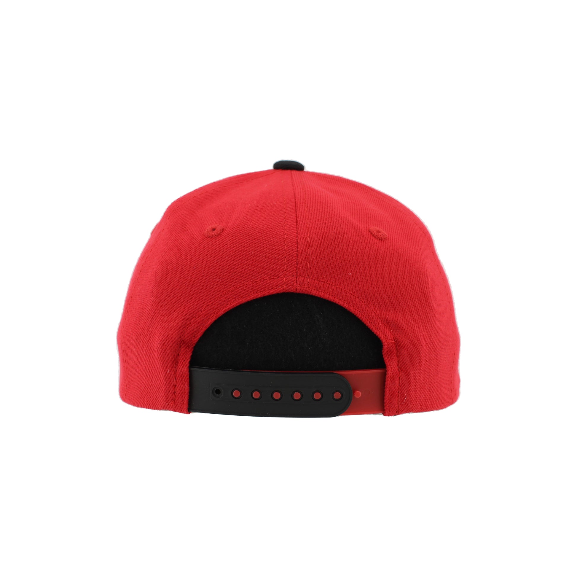 Back: Red hat with red and black adjustable snapback