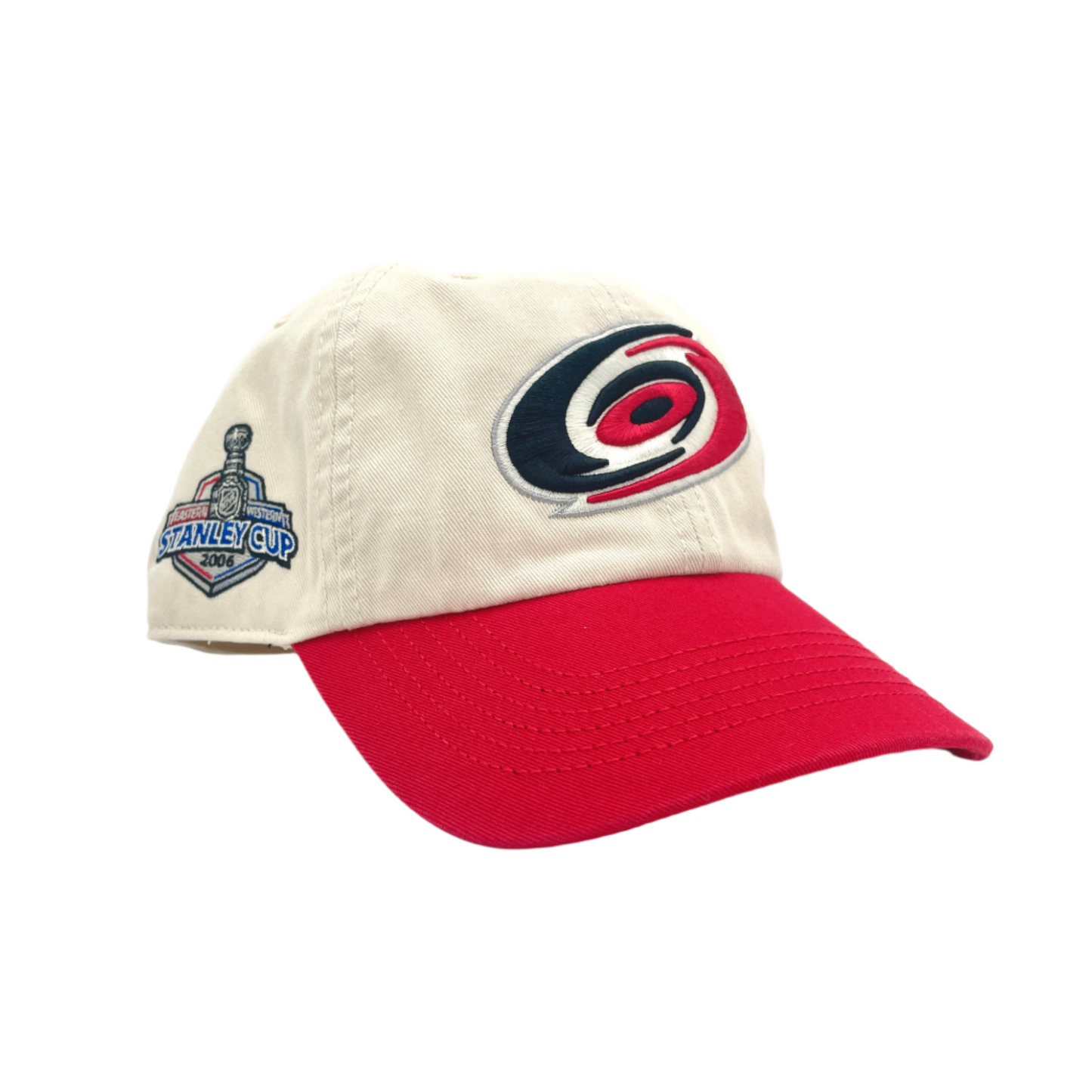 Front: Cream hat with red brim, Primary logo on front, 2006 SCF patch on right