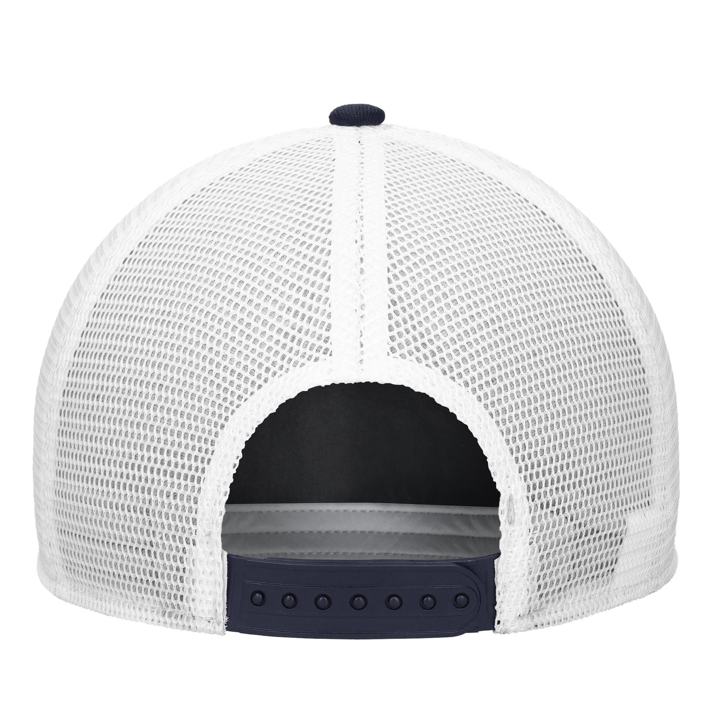 Back: White meshback, navy snapback straps