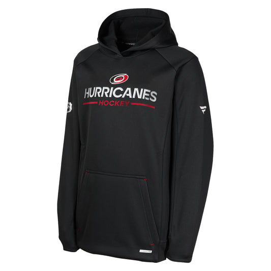 Front: Black hoodie, "Hurricanes Hockey" in white and red with Primary logo across chest