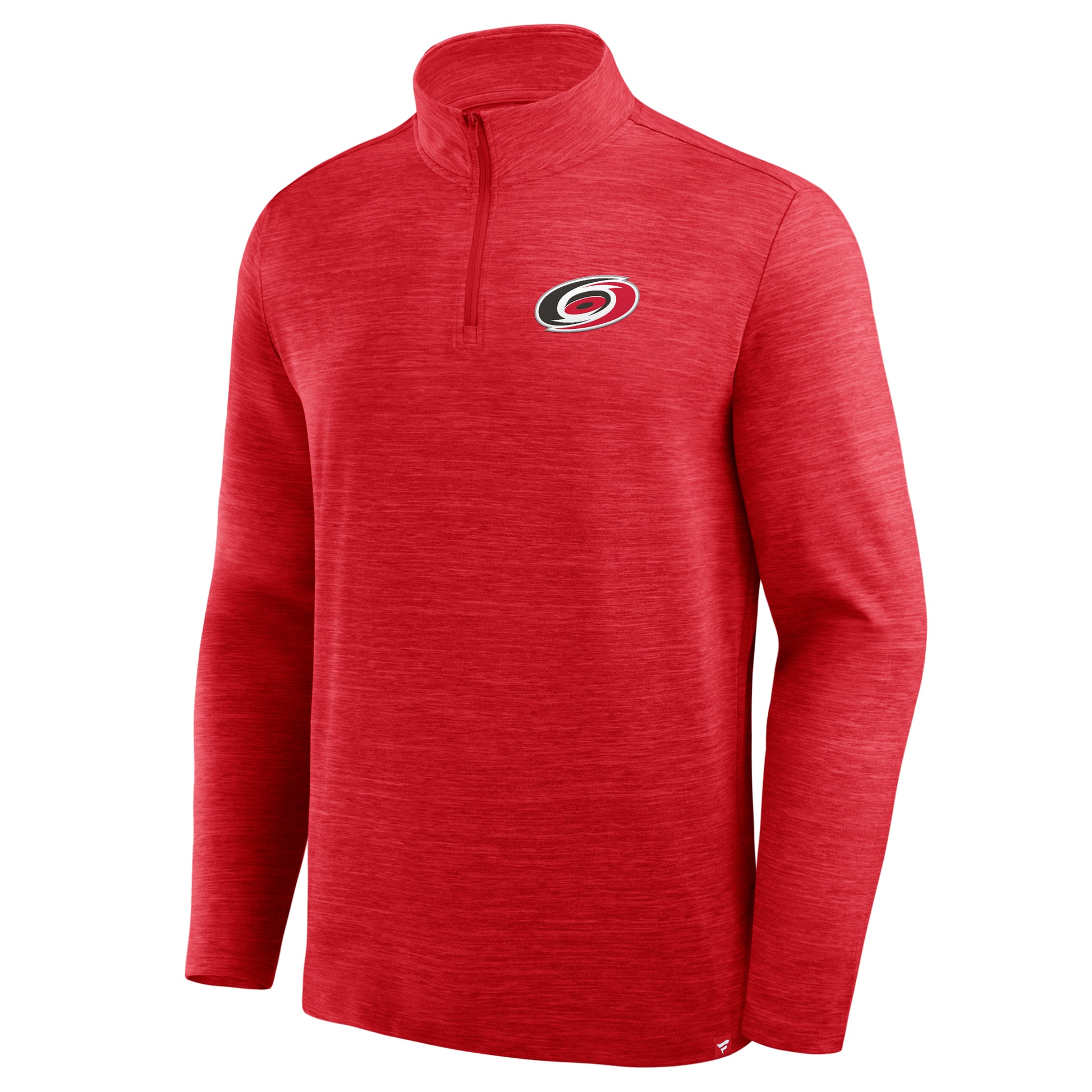 Front: Red quarter zip with Hurricanes primary logo on left chest