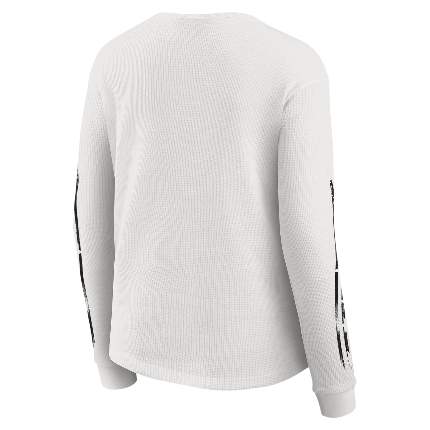 Back: White waffle-texture longsleeve, black pattern on sleeves