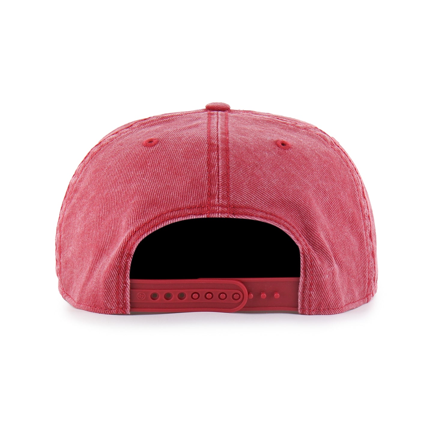 Back: Heathered red hat with red snapback straps
