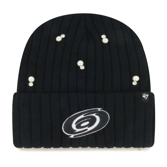 Front: Black cuffed knit, black/white Primary logo on cuff, white beads on beanie