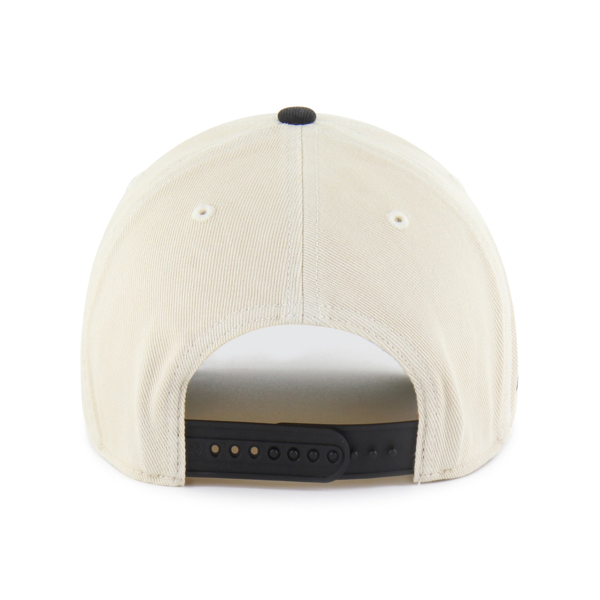 Back: Cream hat, black crown, black snapback straps