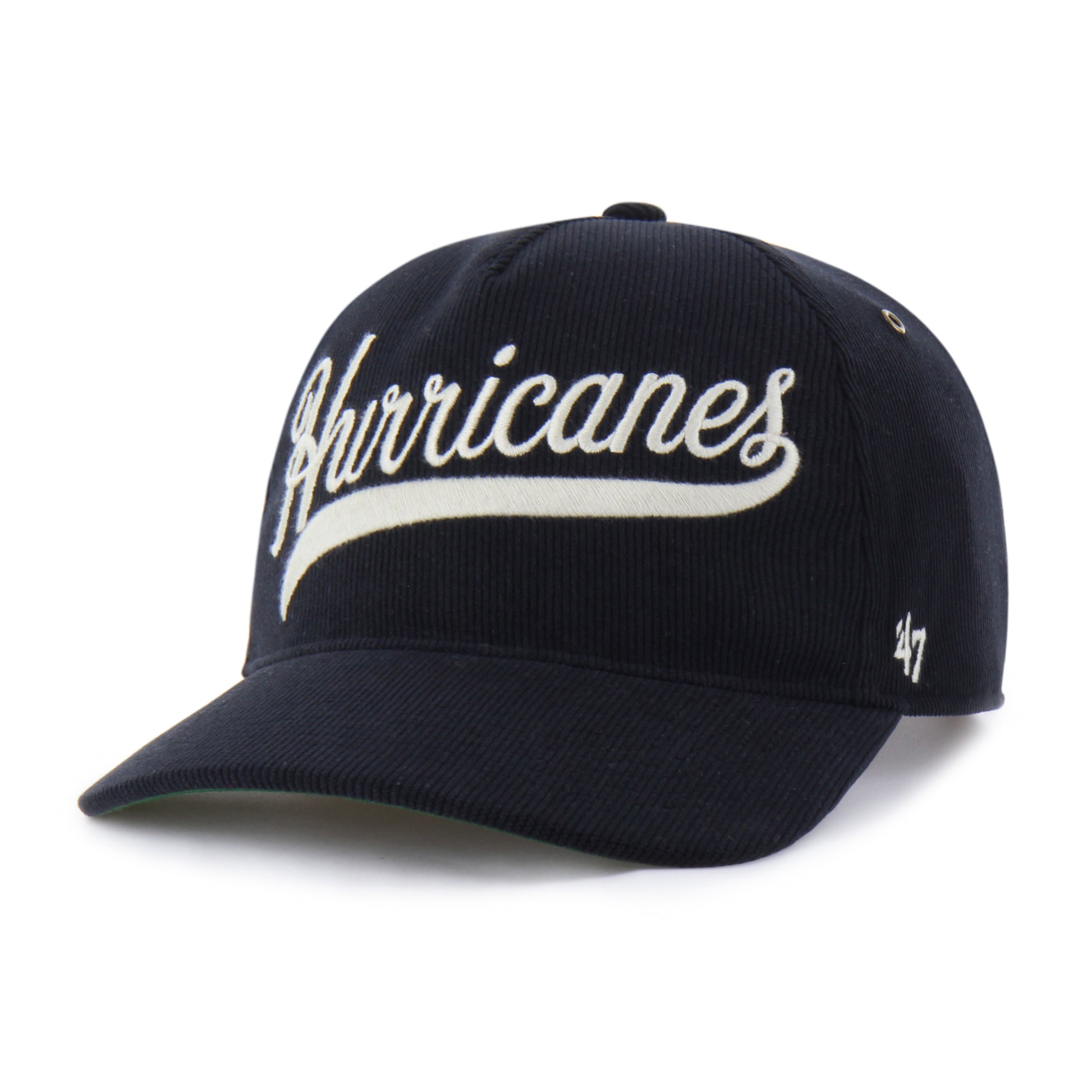 Front: Black hat, "Hurricanes" in script in white on front, 47 logo on left