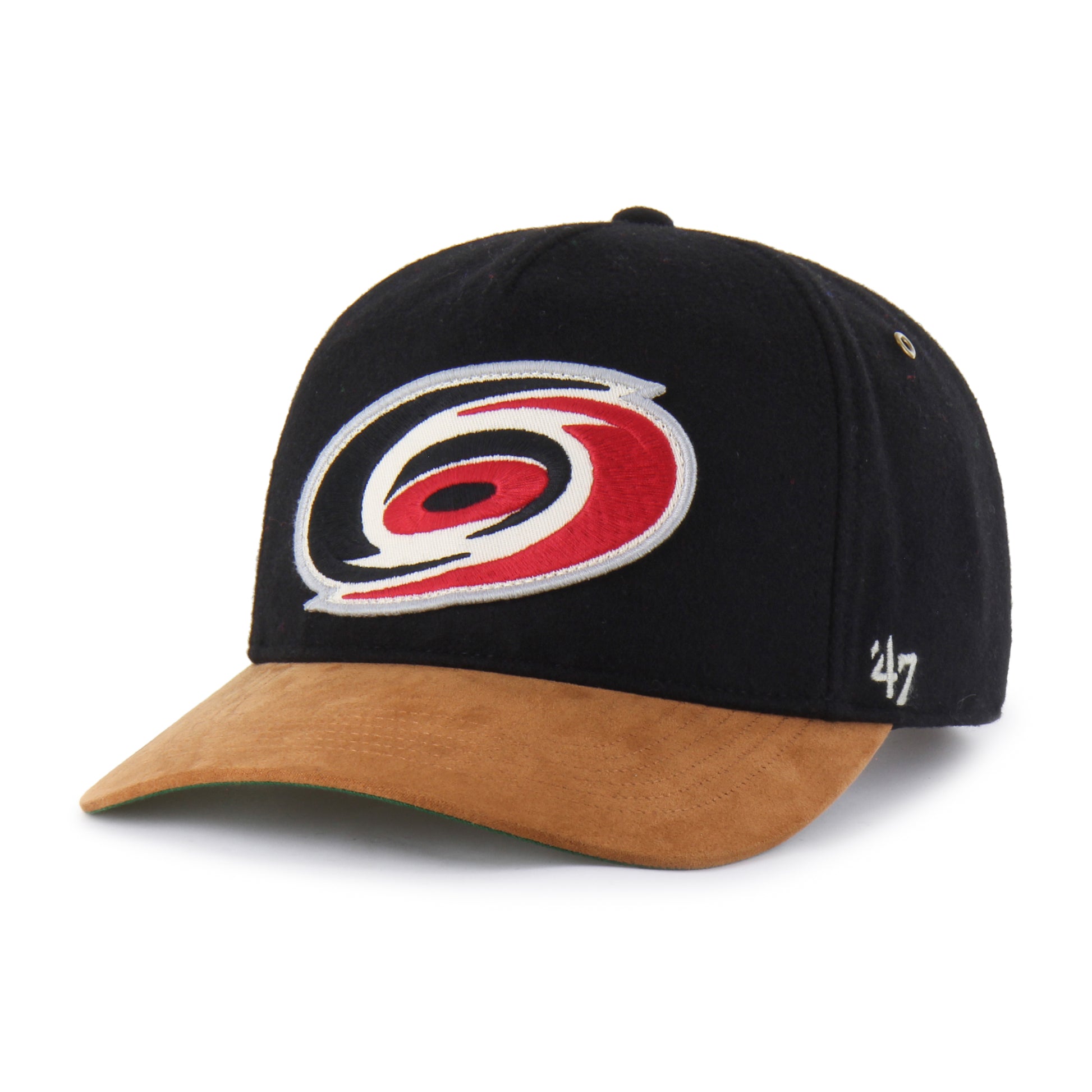 Front: Black hat with brown brim, large Primary logo on front, 47 logo on left