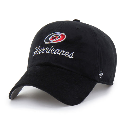 Front: Black hat, "Hurricanes" in cursive, Primary logo above, 47 logo on left