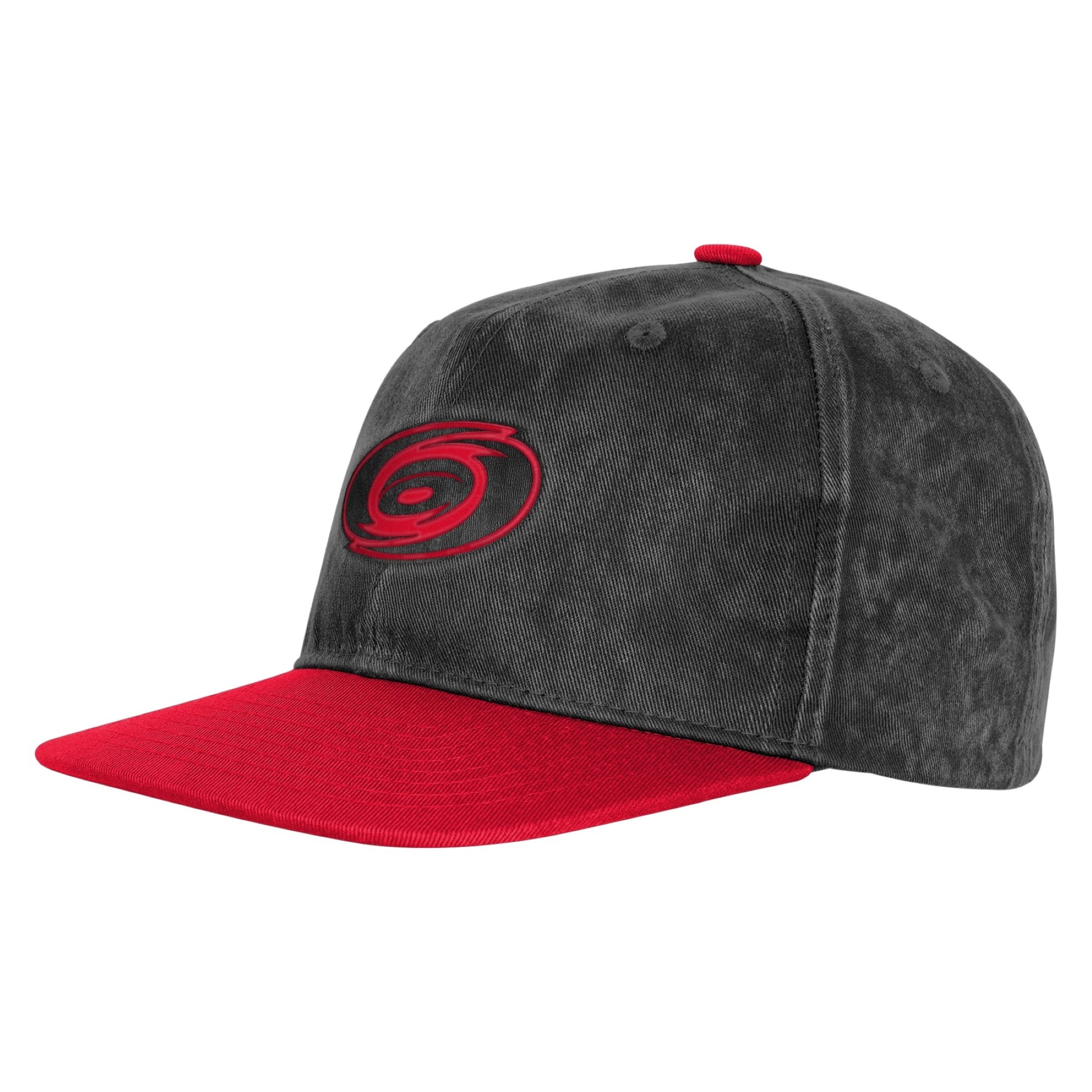 Front: Black and gray hat with red brim, red crown, Tonal logo on front