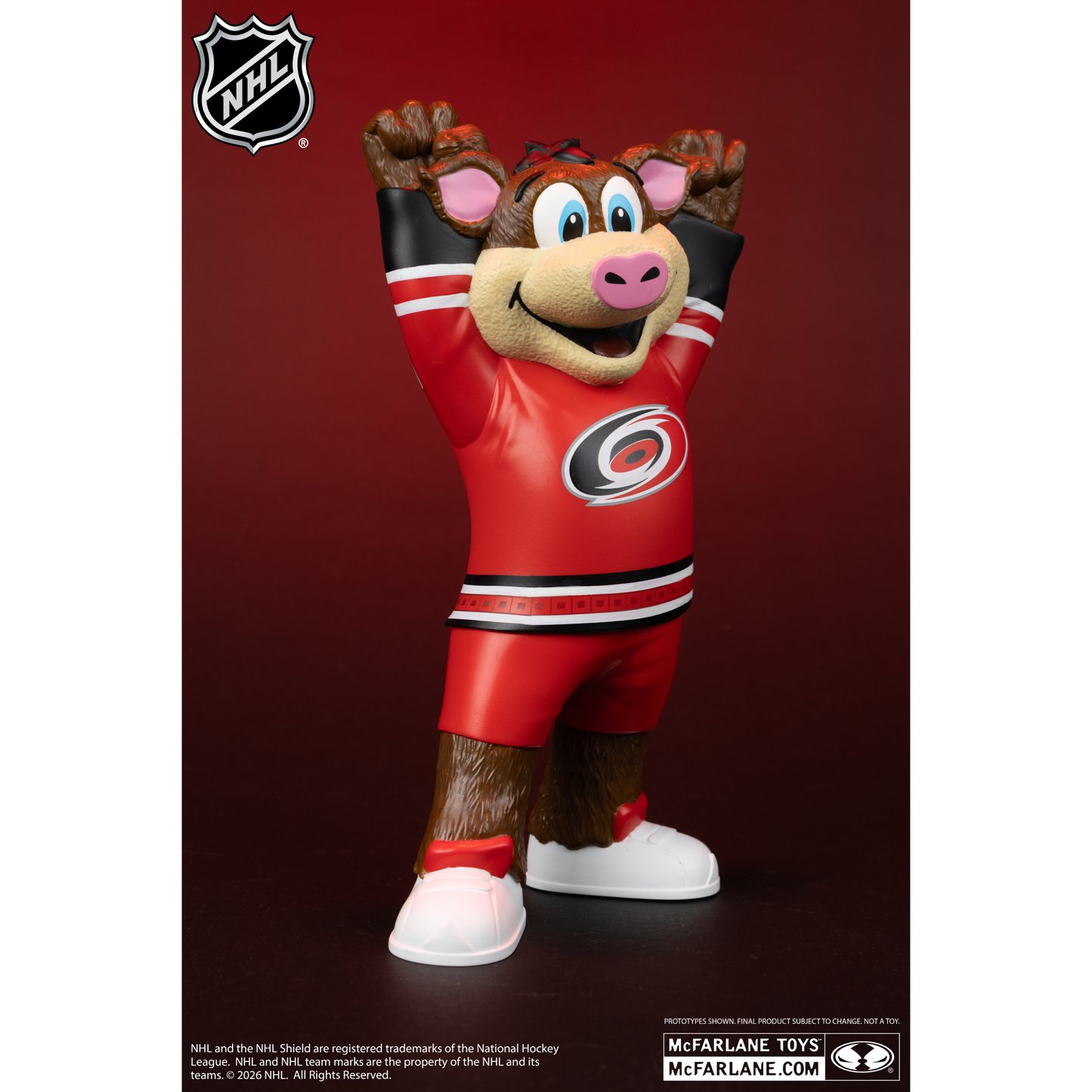 Stormy the Ice Hog figurine in front of red/black gradient background