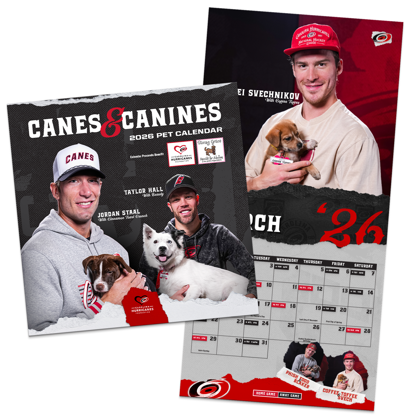 The cover of the calendar and a preview of one month in the calendar