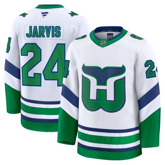 Front/Back: White Whalers jersey, "JARVIS 24" on back, "24" on sleeves