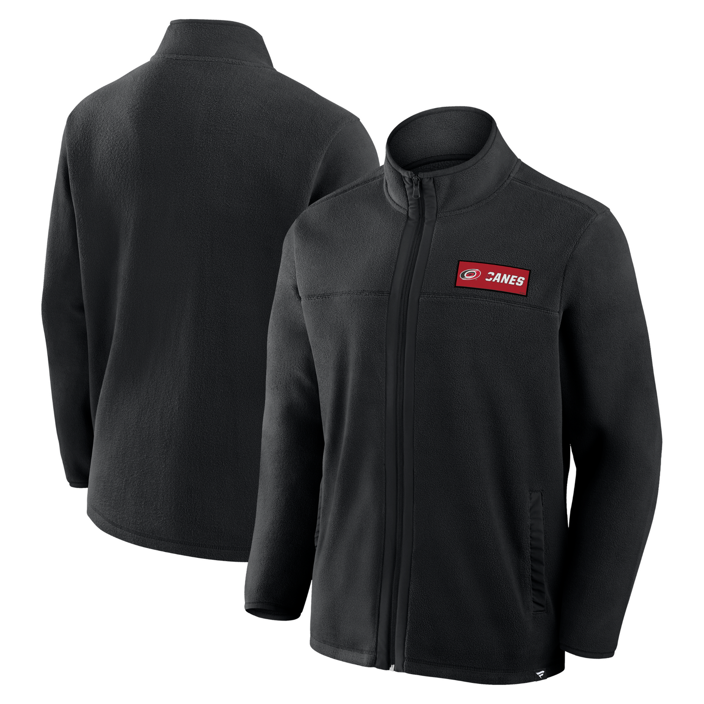 Front & Back View: Black quarter zip jacket with patch on front