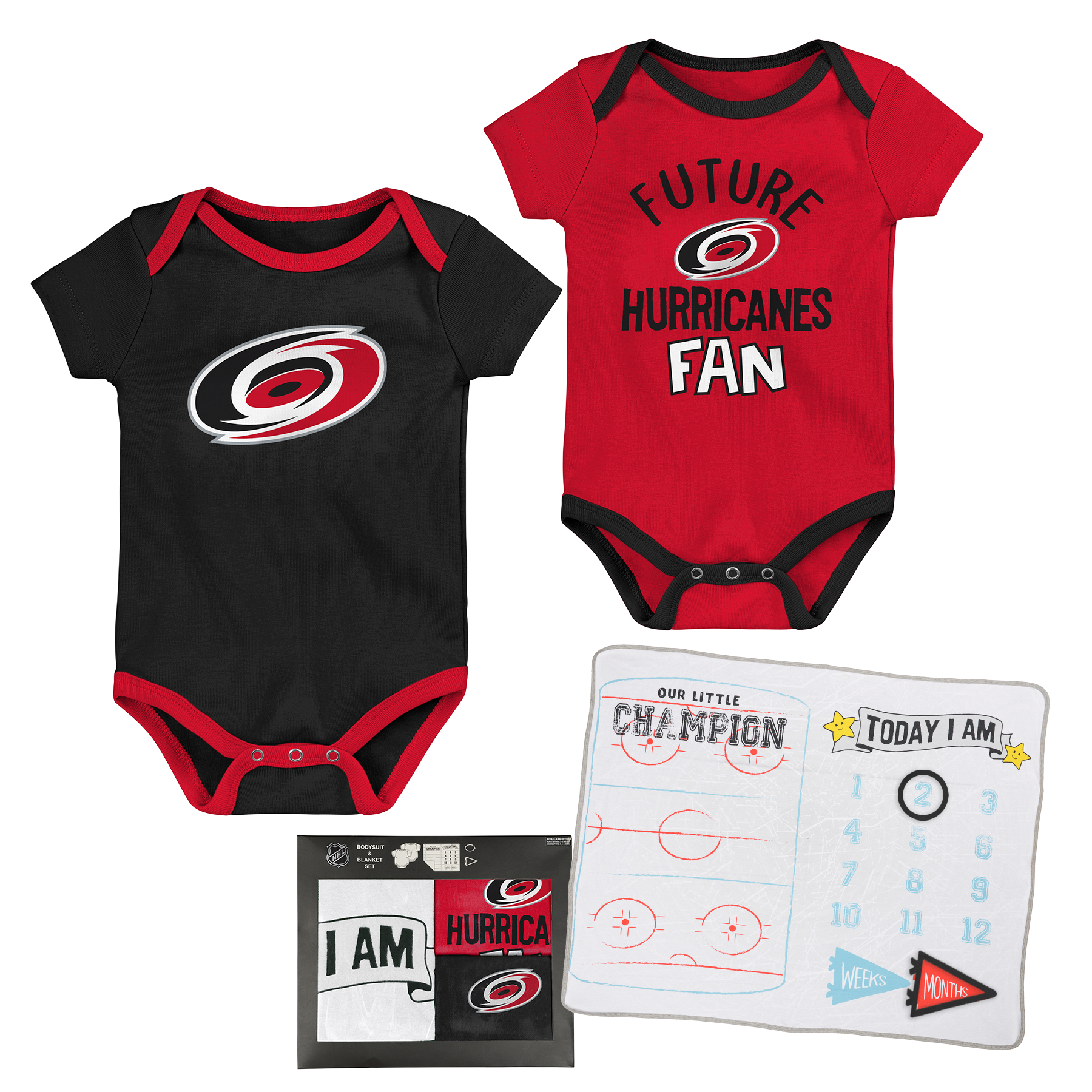 Photo of complete set - Two onesies, and one blanket