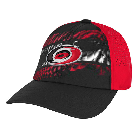 Side: Black and red hat with black brim