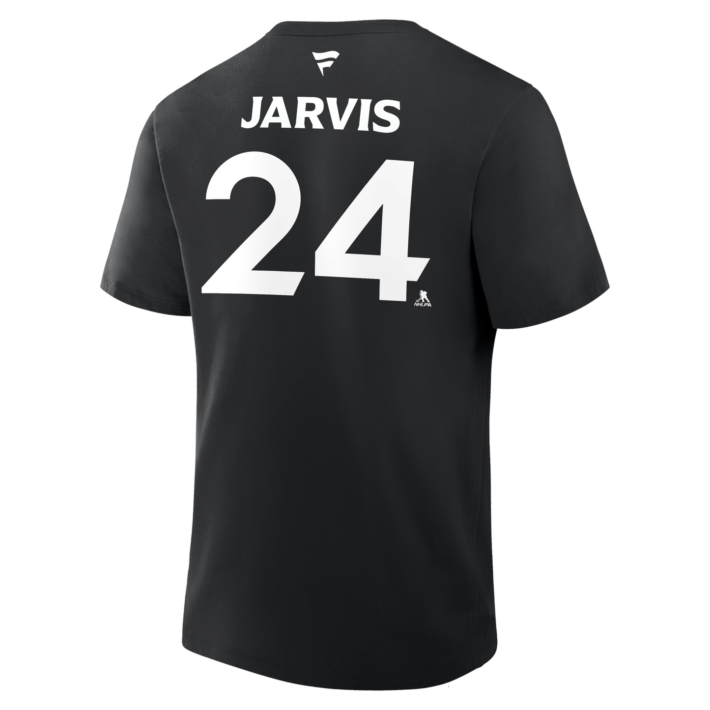 Back: Black tee, "Jarvis 24" in white on back, Fanatics logo above name