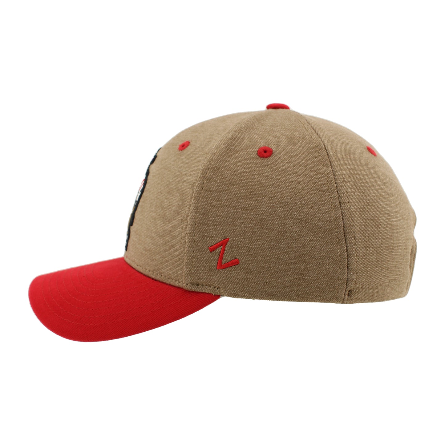 Left: Brown hat with red brim, red "Z" Zephyr logo on side