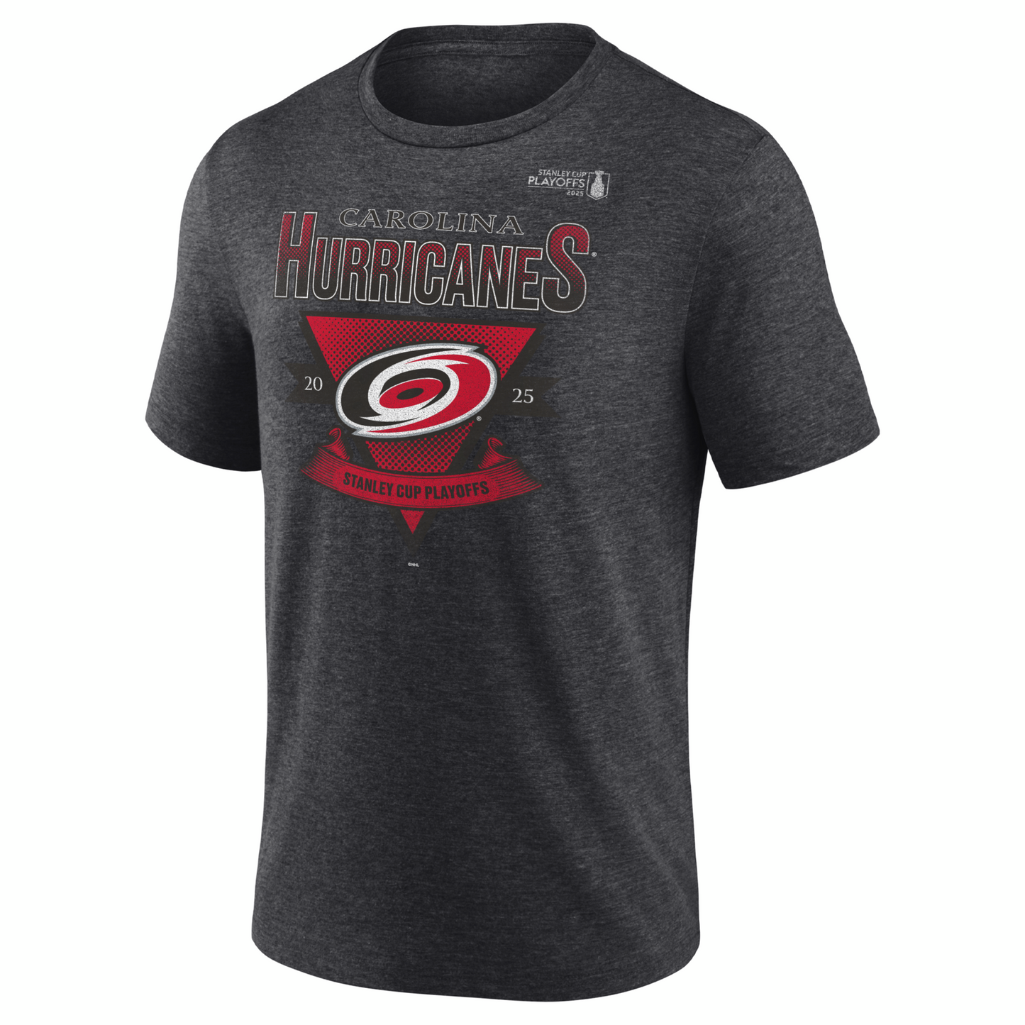 Gray tee, 2025 Stanley Cup Playoffs graphic on front, Playoffs logo on left chest