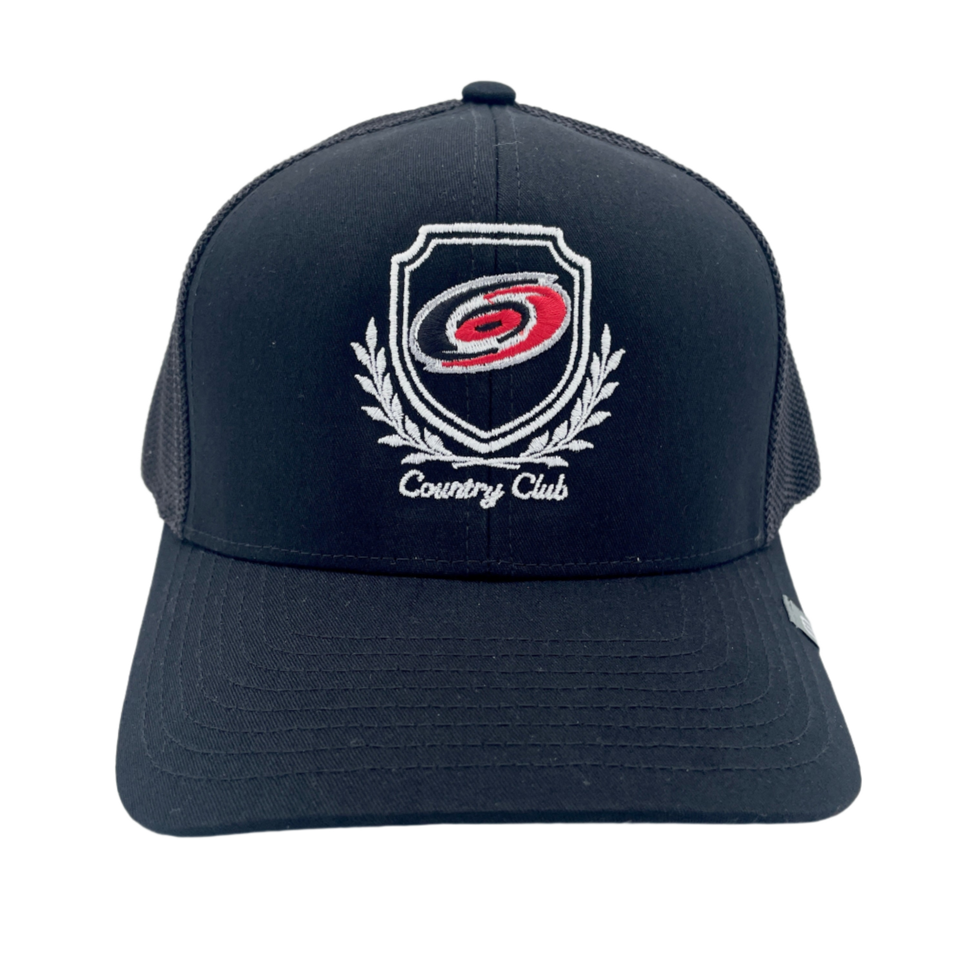 Black hat with Hurricanes primary logo in shield with laurels, says Country Club in white