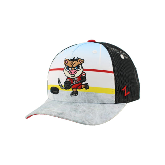 Front: Hat with cartoon Stormy art on front, ice-like design on brim