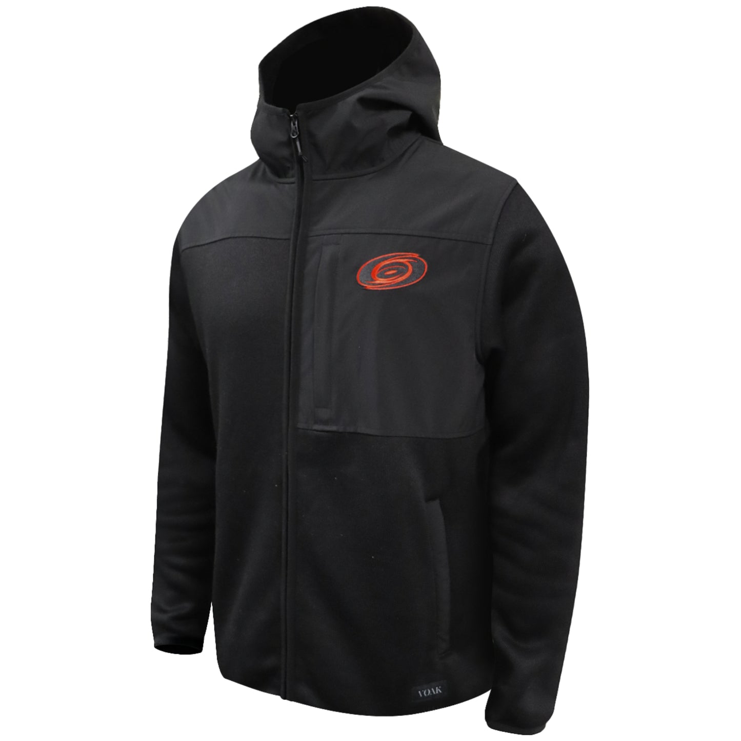 Black zip-up hoodie with Hurricanes Tonal logo on left chest