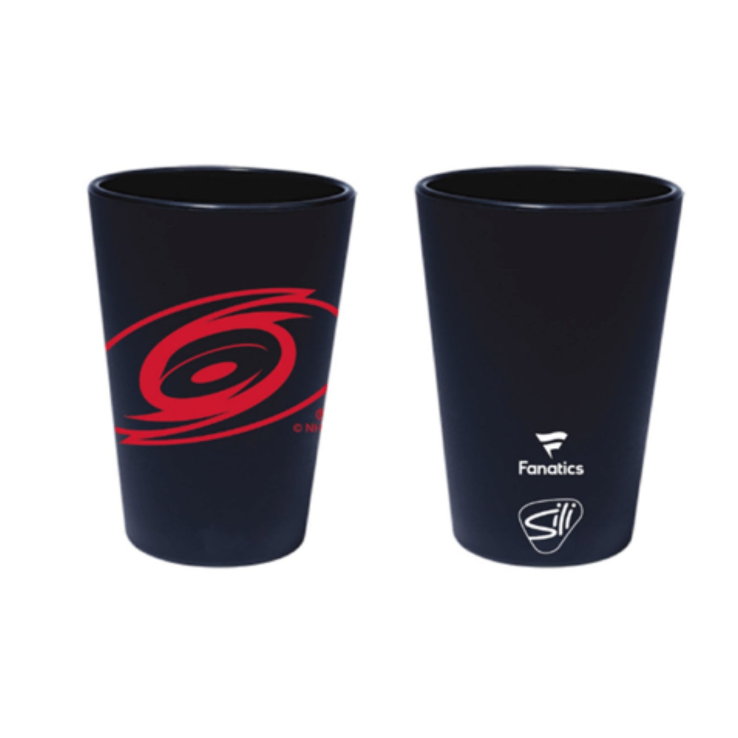 Front/Back: Black silicone shot glass with Tonal logo on front, Fanatics logo on back