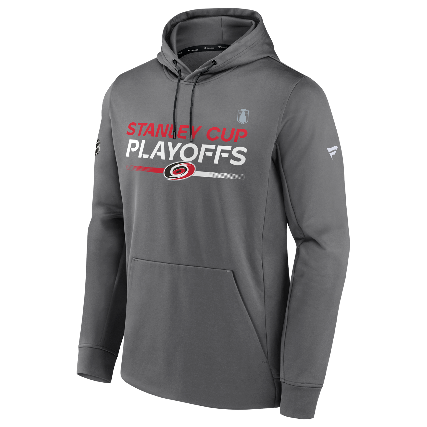 Gray hoodie that says Stanley Cup Playoffs with the Hurricanes logo on front