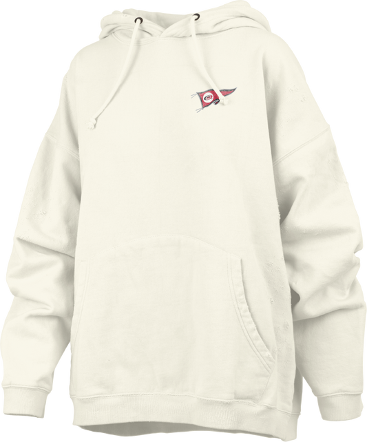 Front: Cream hoodie with Hurricanes pennant logo on left chest