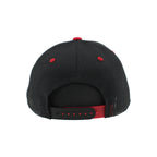 Back: Black/red snapback straps, red crown/eyelets