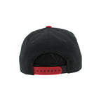 Back: Red/black snapback straps; red crown, black eyelets