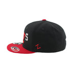 Left: Red 'z' Zephyr logo on left side, Primary logo on left side of brim