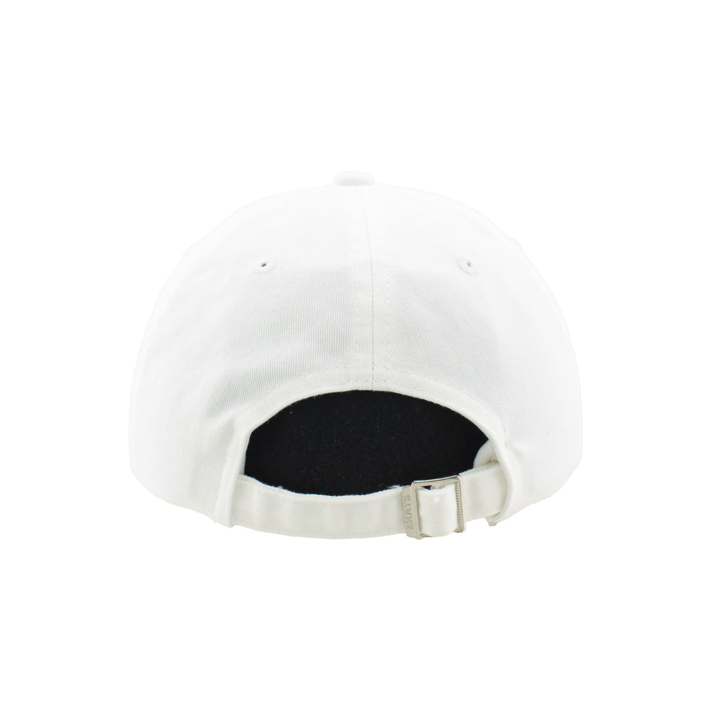 Back: White adjustable strap with metal clasp